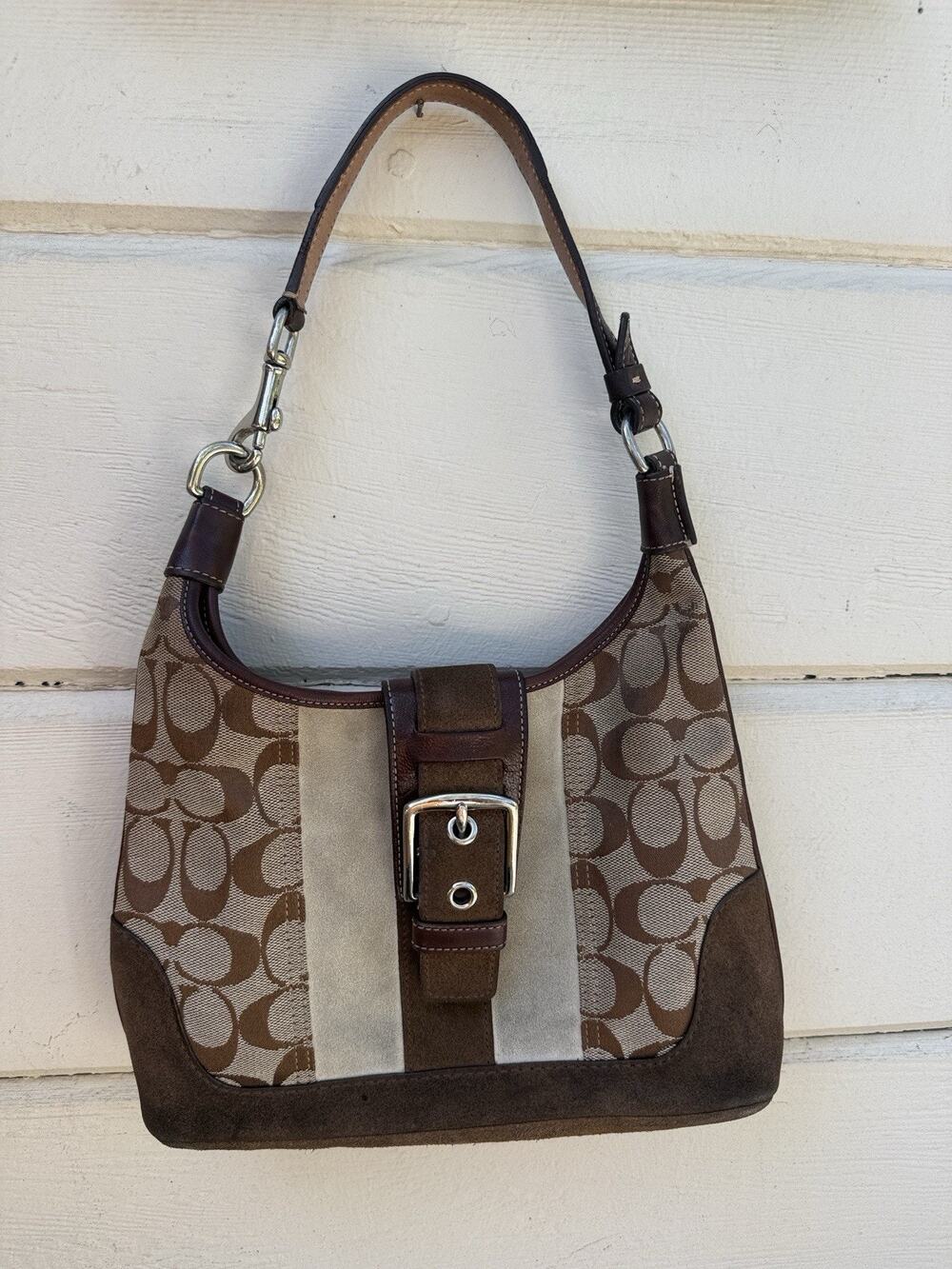 Vintage Coach Soho Suede Stripe Buckle Hobo Bag 7053 Canvas Y2K Shoulder Bag